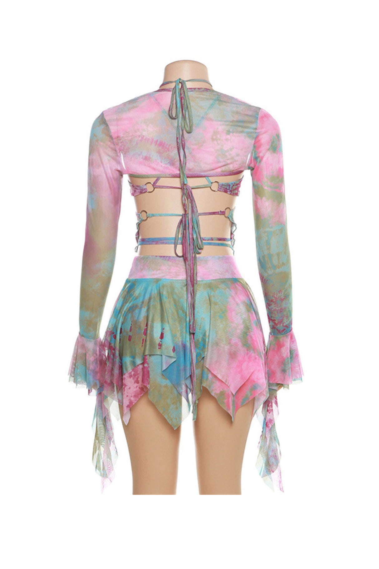 Tie Dyed Fringe Vest Cover-up Three-piece Skirt Suits