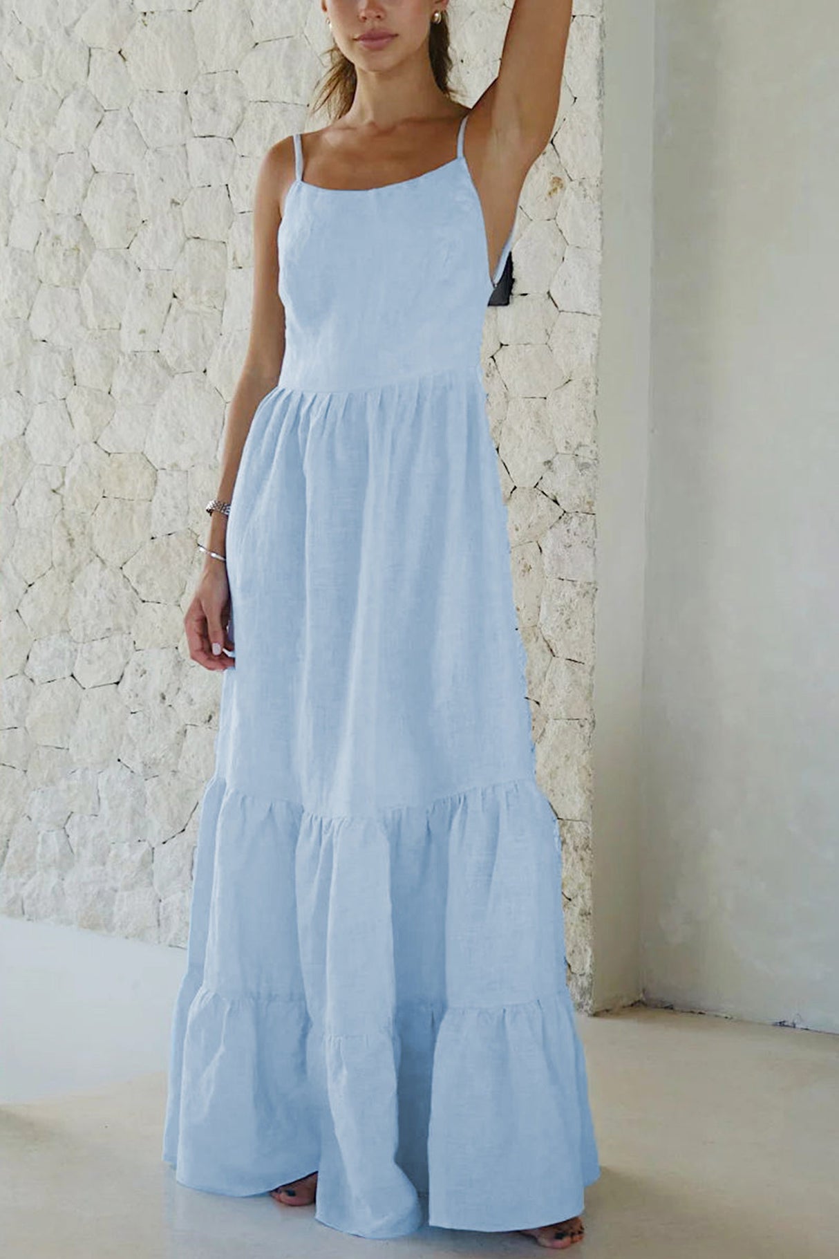 Tie-back Tiered Cotton Cami Dress