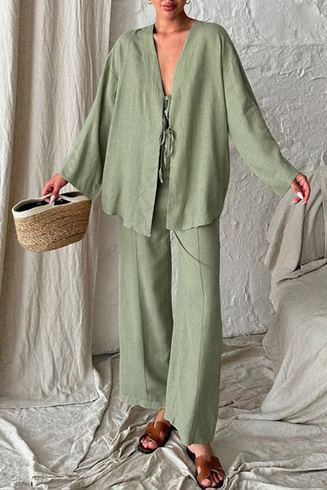 Arolora tie-front-long-sleeve-shirt-cotton-suits