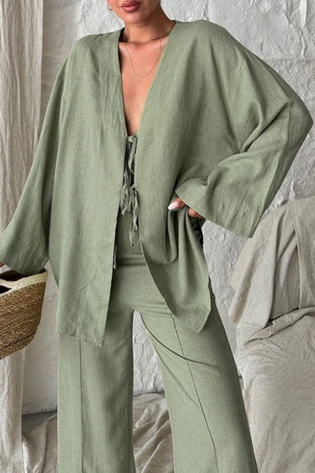 Arolora tie-front-long-sleeve-shirt-cotton-suits