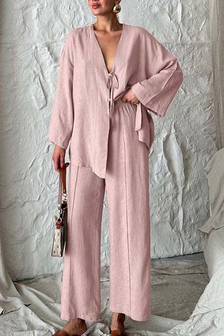 Arolora tie-front-long-sleeve-shirt-cotton-suits