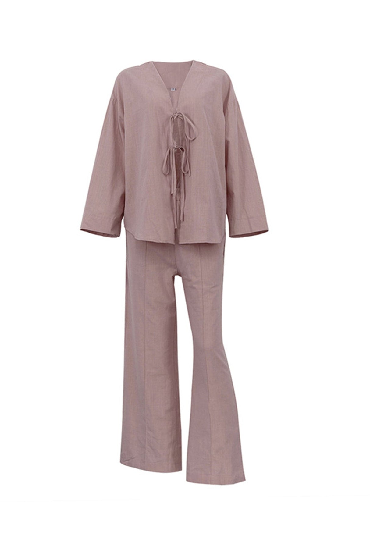 Arolora tie-front-long-sleeve-shirt-cotton-suits