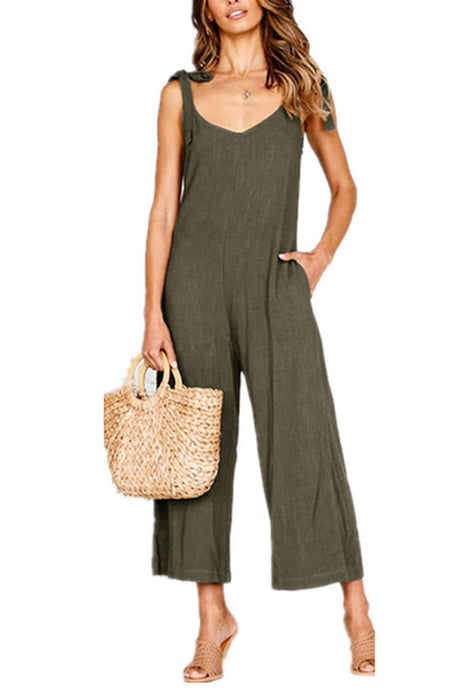 Arolora tie-straps-backless-pocketed-cotton-jumpsuits