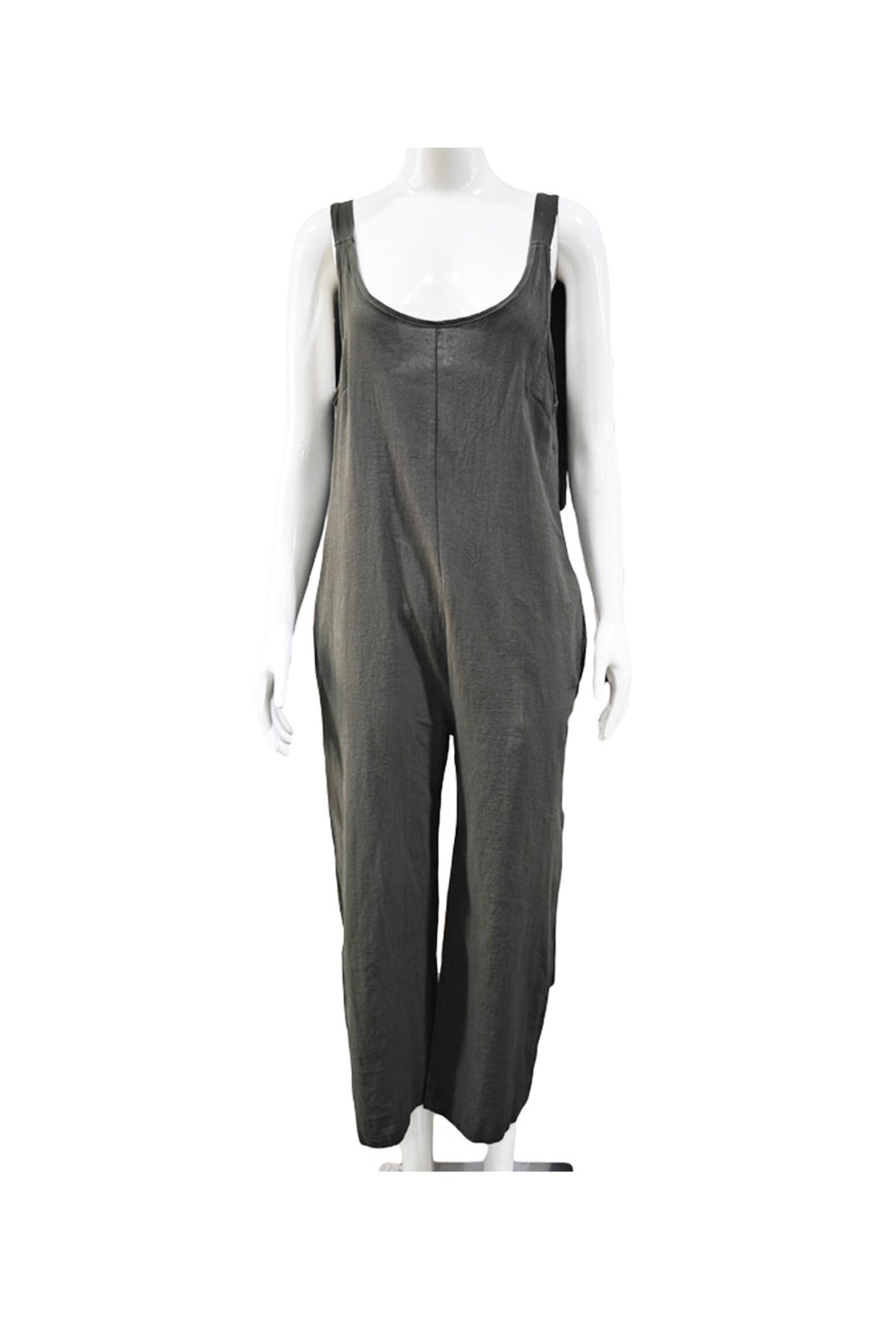Arolora tie-straps-backless-pocketed-cotton-jumpsuits