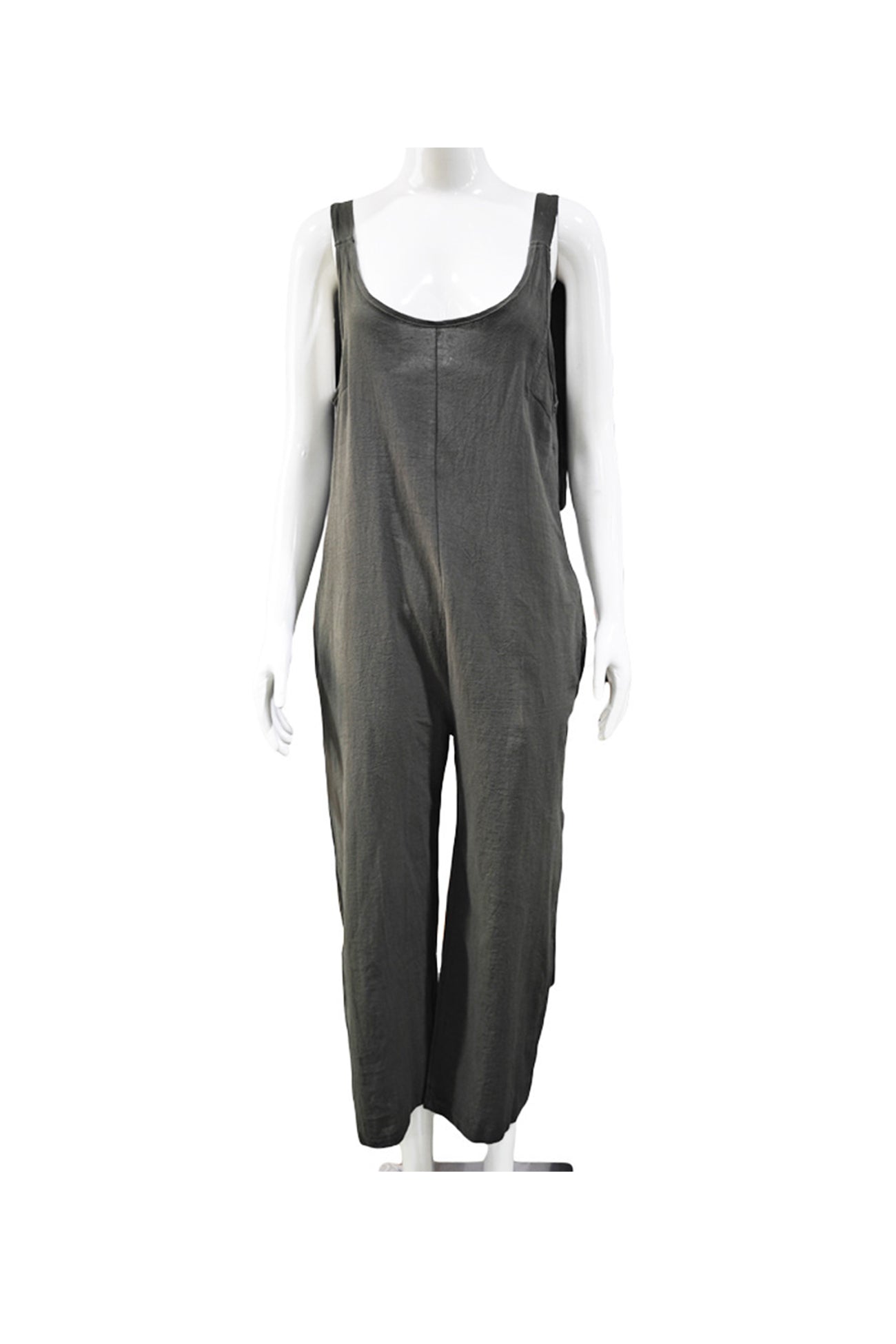 Arolora tie-straps-backless-pocketed-cotton-jumpsuits