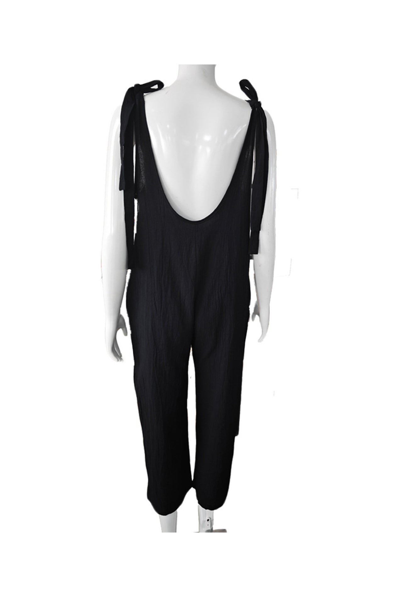 Arolora tie-straps-backless-pocketed-cotton-jumpsuits