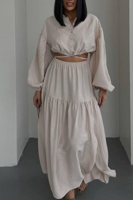 Tie-up Crop Top Tiered Midi Skirt Suits