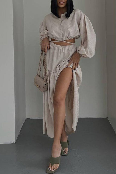 Tie-up Crop Top Tiered Midi Skirt Suits