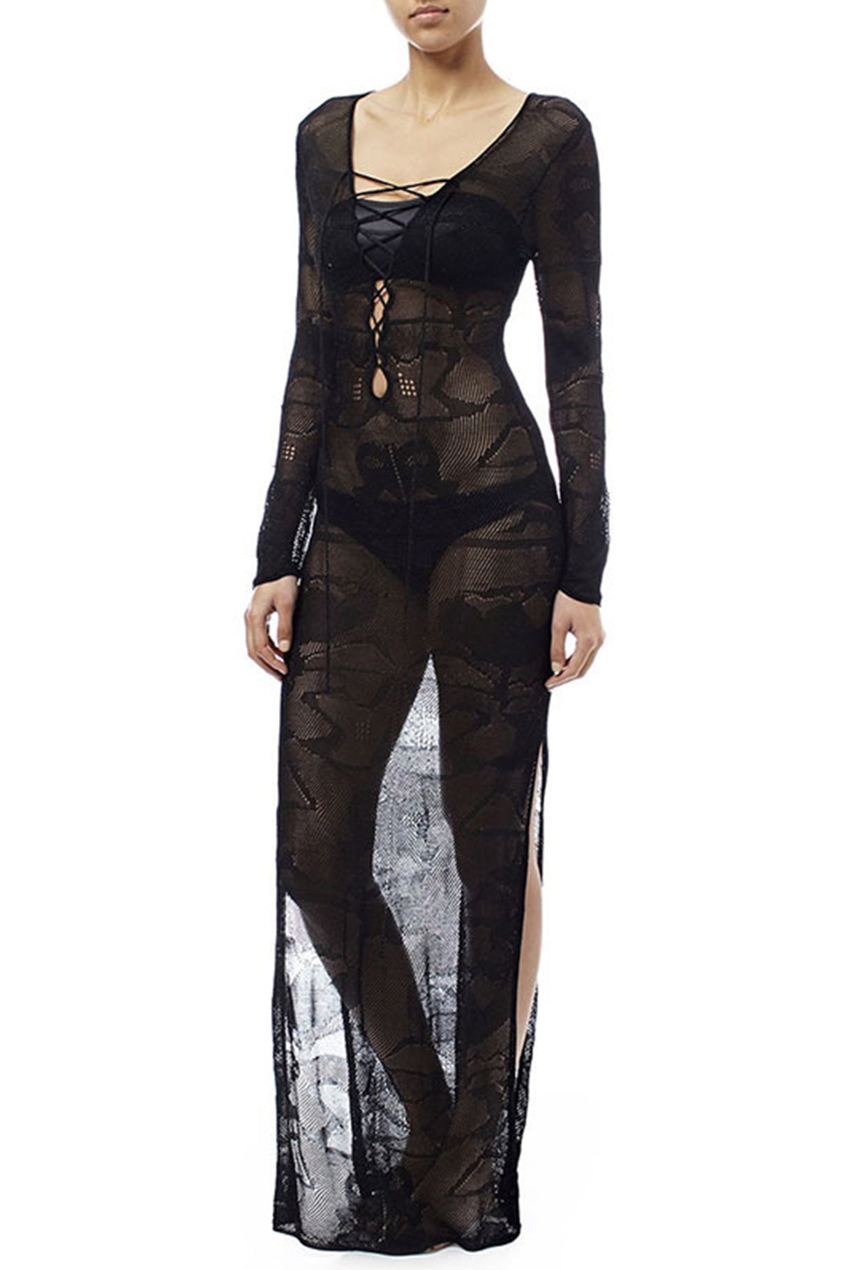 Tie-up Knit Slit Cover-up Dress