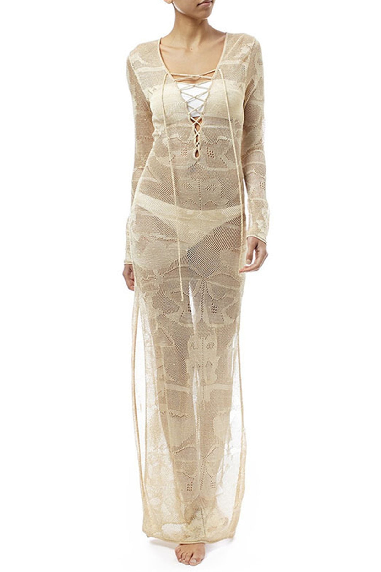 Tie-up Knit Slit Cover-up Dress