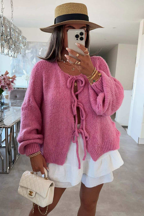 Tie-up Lantern Sleeve Cardigan