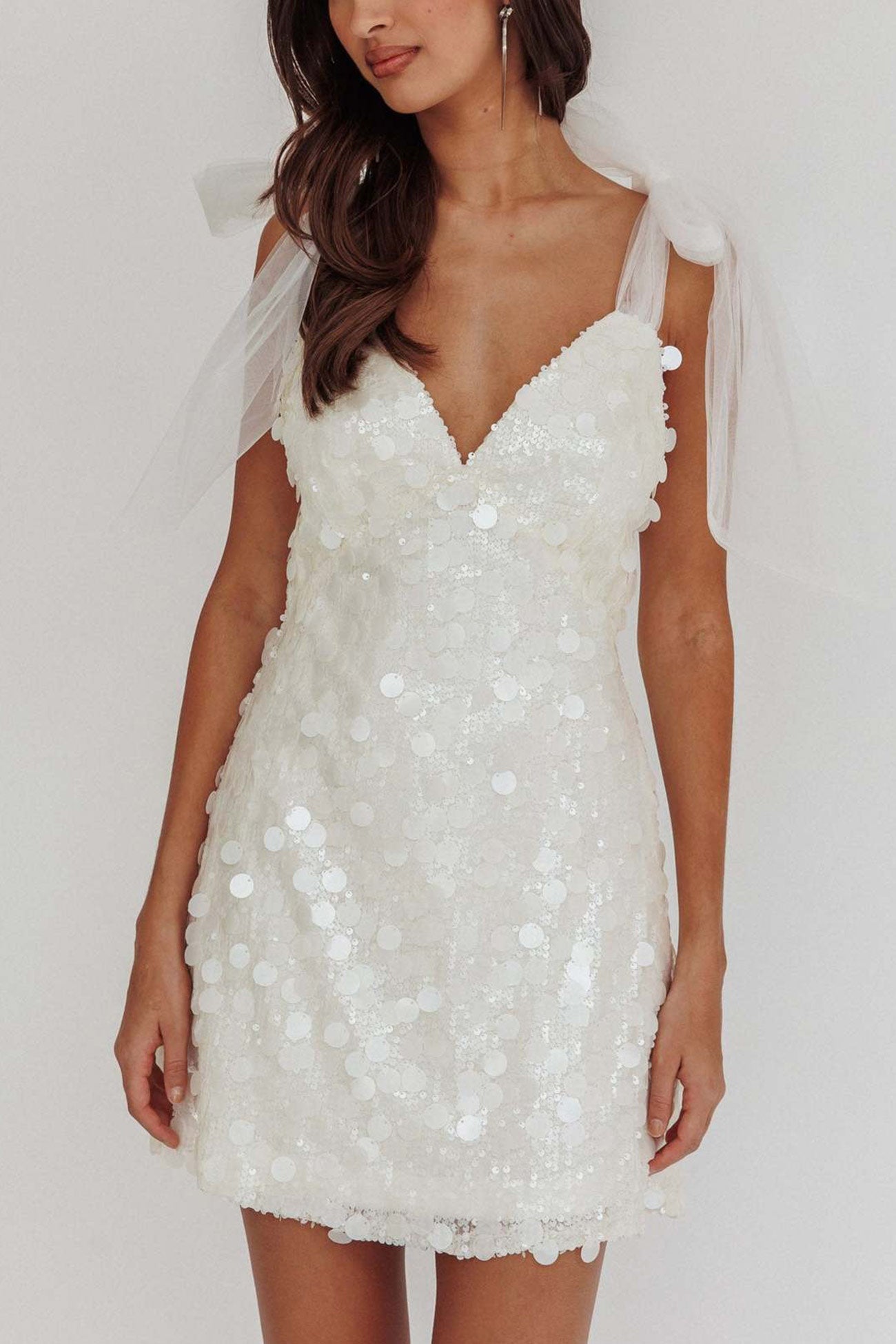 Arolora Tie-up Low Cut Sequin Mini Dress