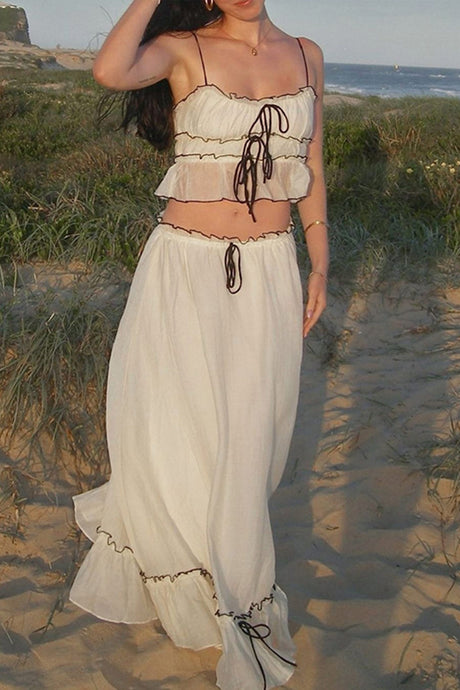 Tie-up Ruffle Midi Skirt Suits