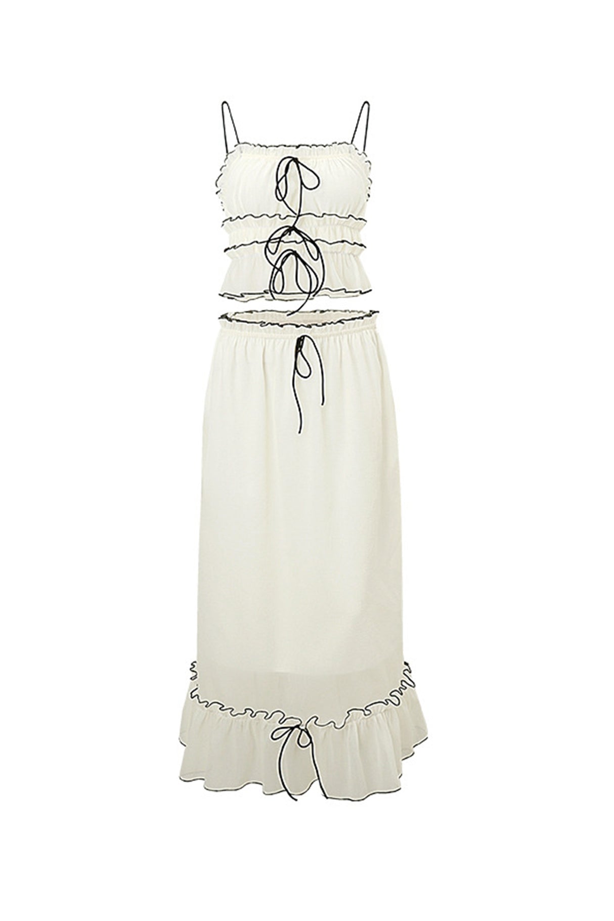 Tie-up Ruffle Midi Skirt Suits