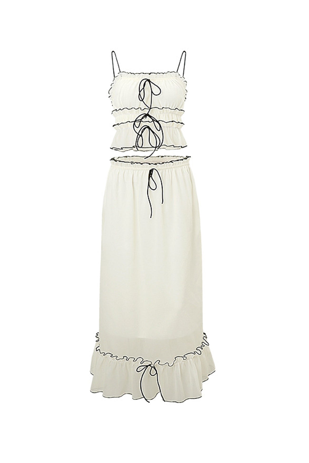 Tie-up Ruffle Midi Skirt Suits