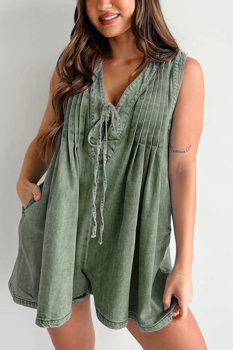 Arolora tie-up-sleeveless-denim-rompers