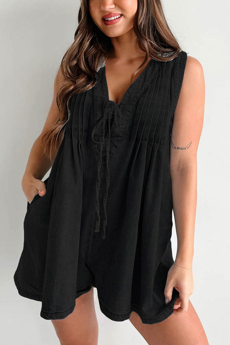 Arolora tie-up-sleeveless-denim-rompers