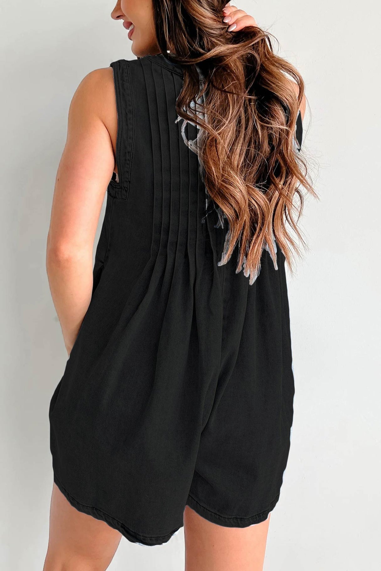 Arolora tie-up-sleeveless-denim-rompers