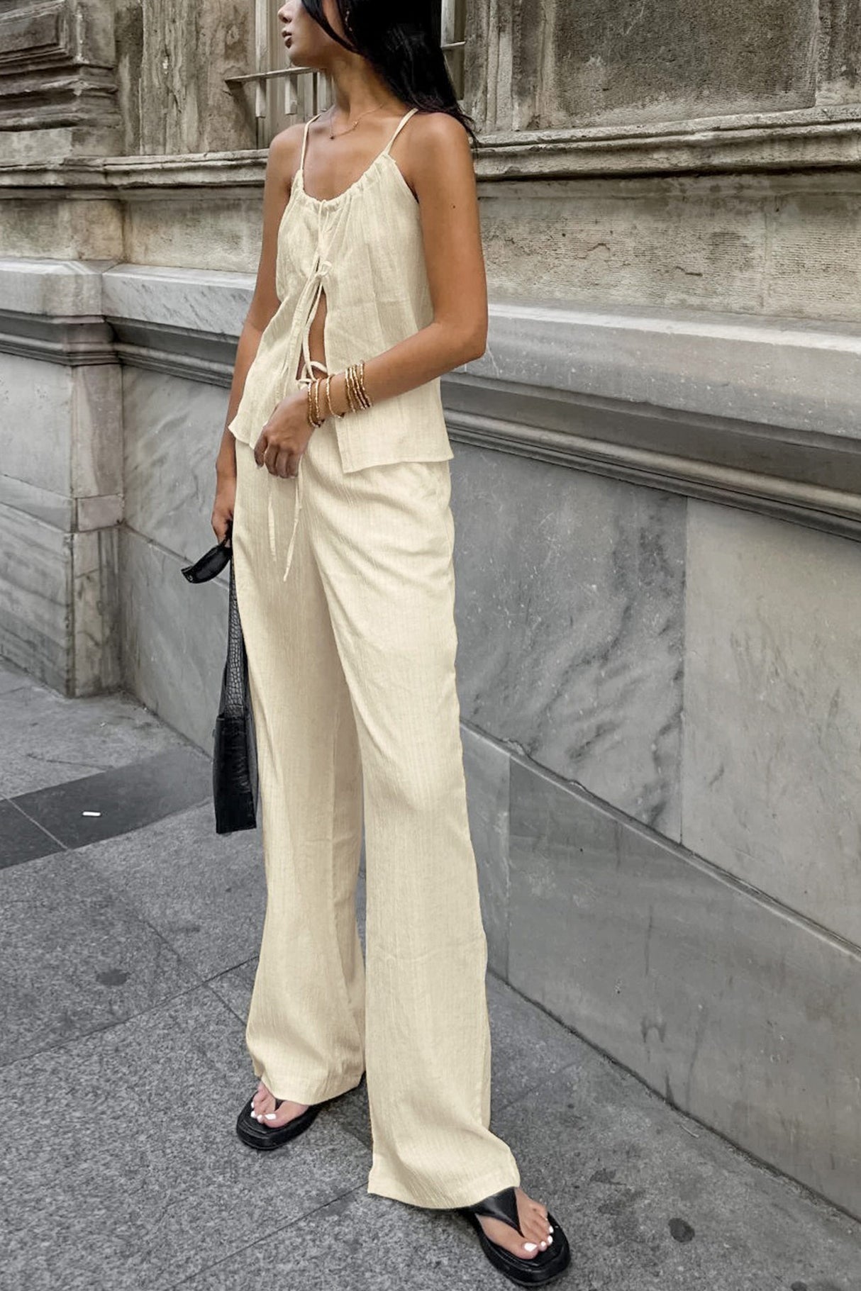 Arolora Tie-up Vest Long Pants Set