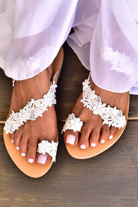 Toe Ring Lace Flower Pearl Sandals