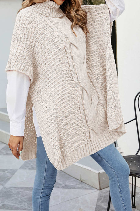 Turtleneck Cable Knit Shawl Sweater