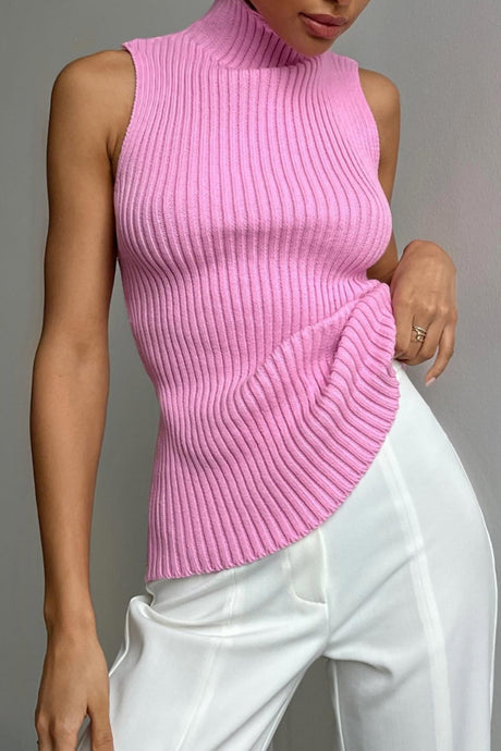 Turtleneck Sleeveless Ribbed Knit Sweater