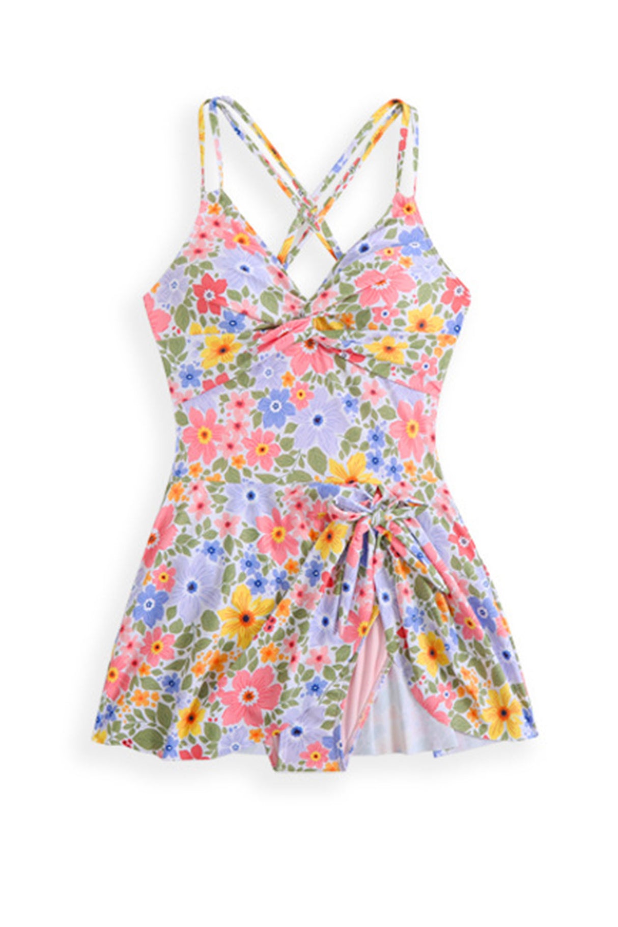 Arolora Twist Front Crossover Skirted One-Piece Swimsuit