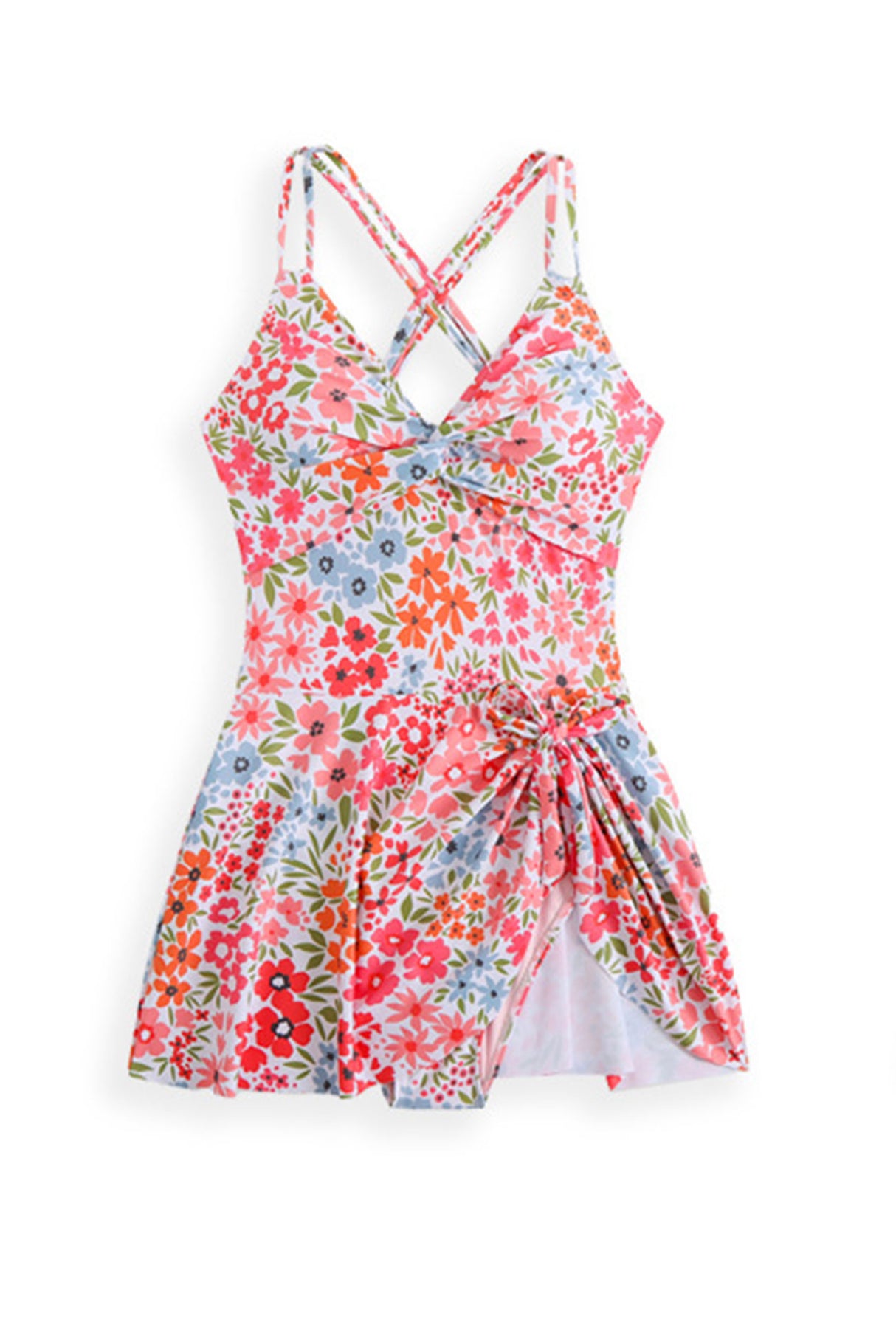 Arolora Twist Front Crossover Skirted One-Piece Swimsuit