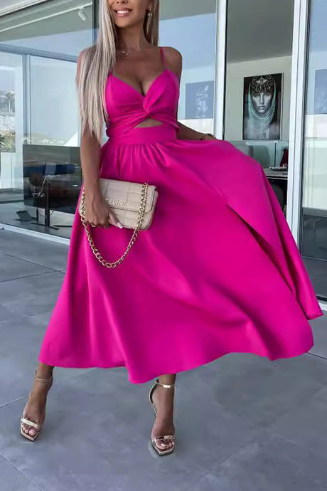 Arolora Twisted Cutout Slit Cami Dress