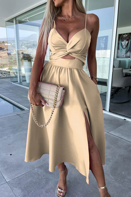 Arolora Twisted Cutout Slit Cami Dress