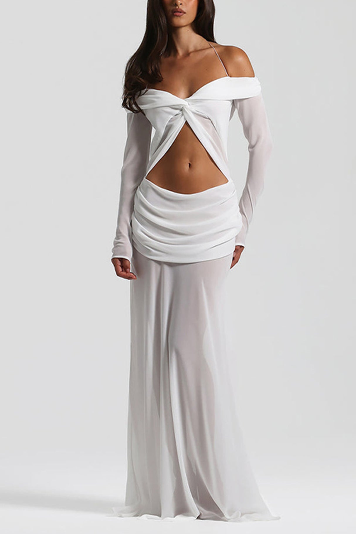 Arolora Twisted Off-shoulder Cutout Chiffon Maxi Dress