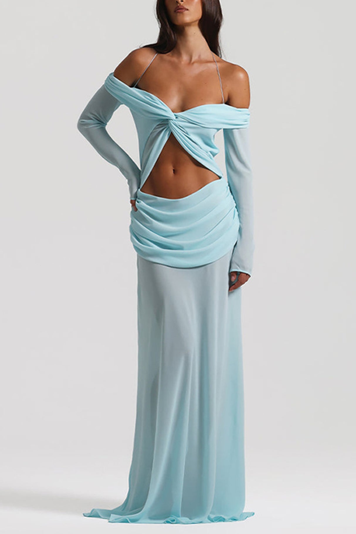 Arolora Twisted Off-shoulder Cutout Chiffon Maxi Dress