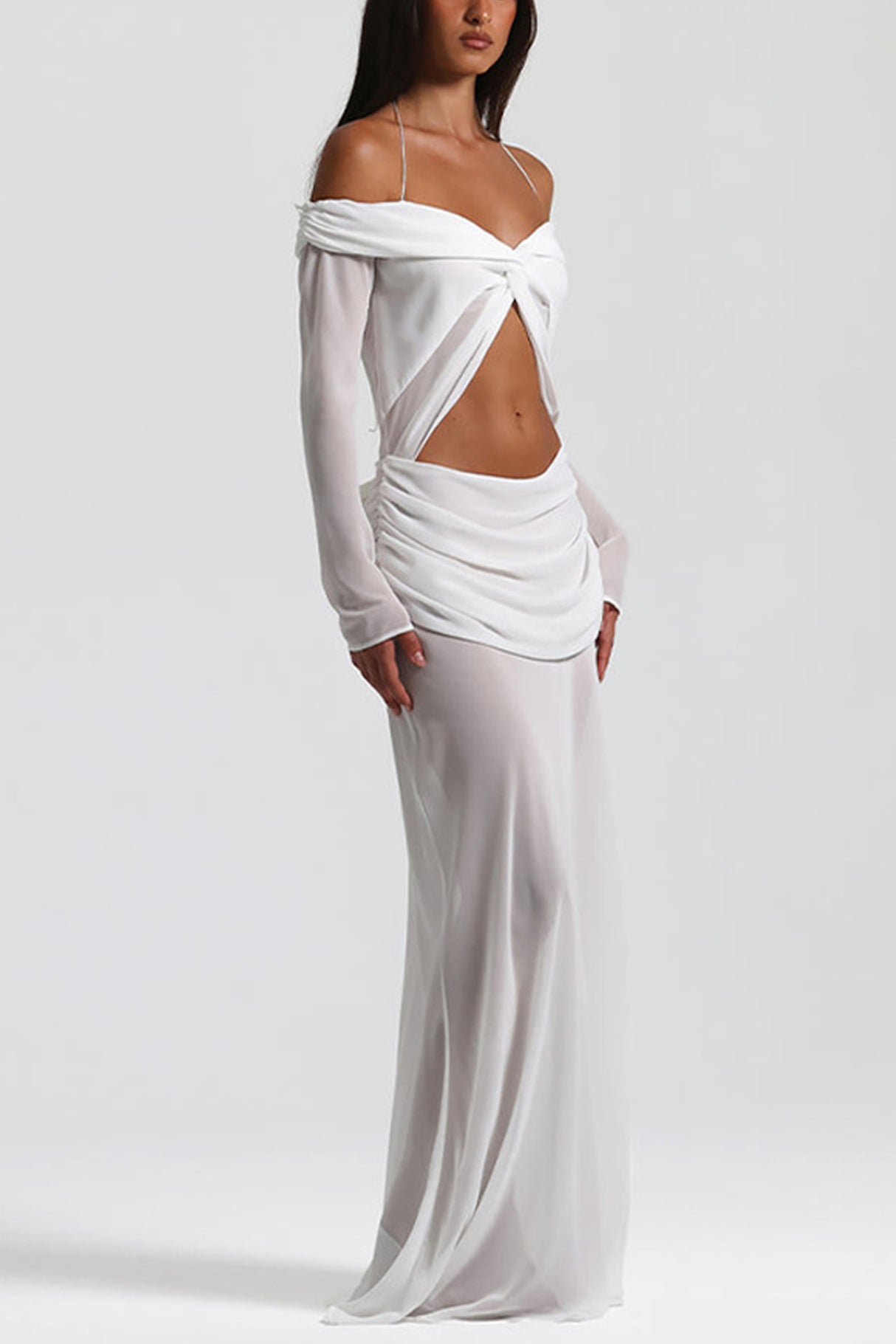 Arolora Twisted Off-shoulder Cutout Chiffon Maxi Dress