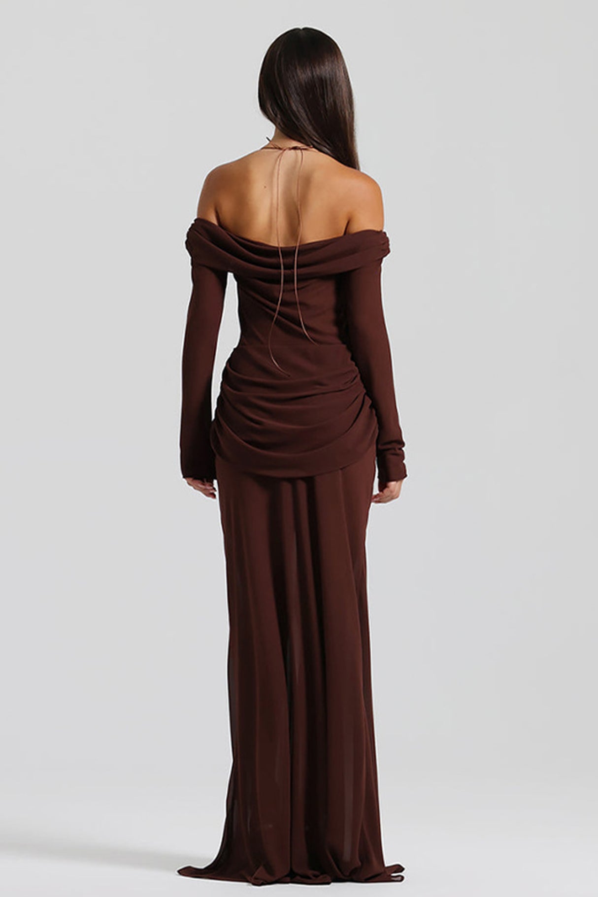 Arolora Twisted Off-shoulder Cutout Chiffon Maxi Dress
