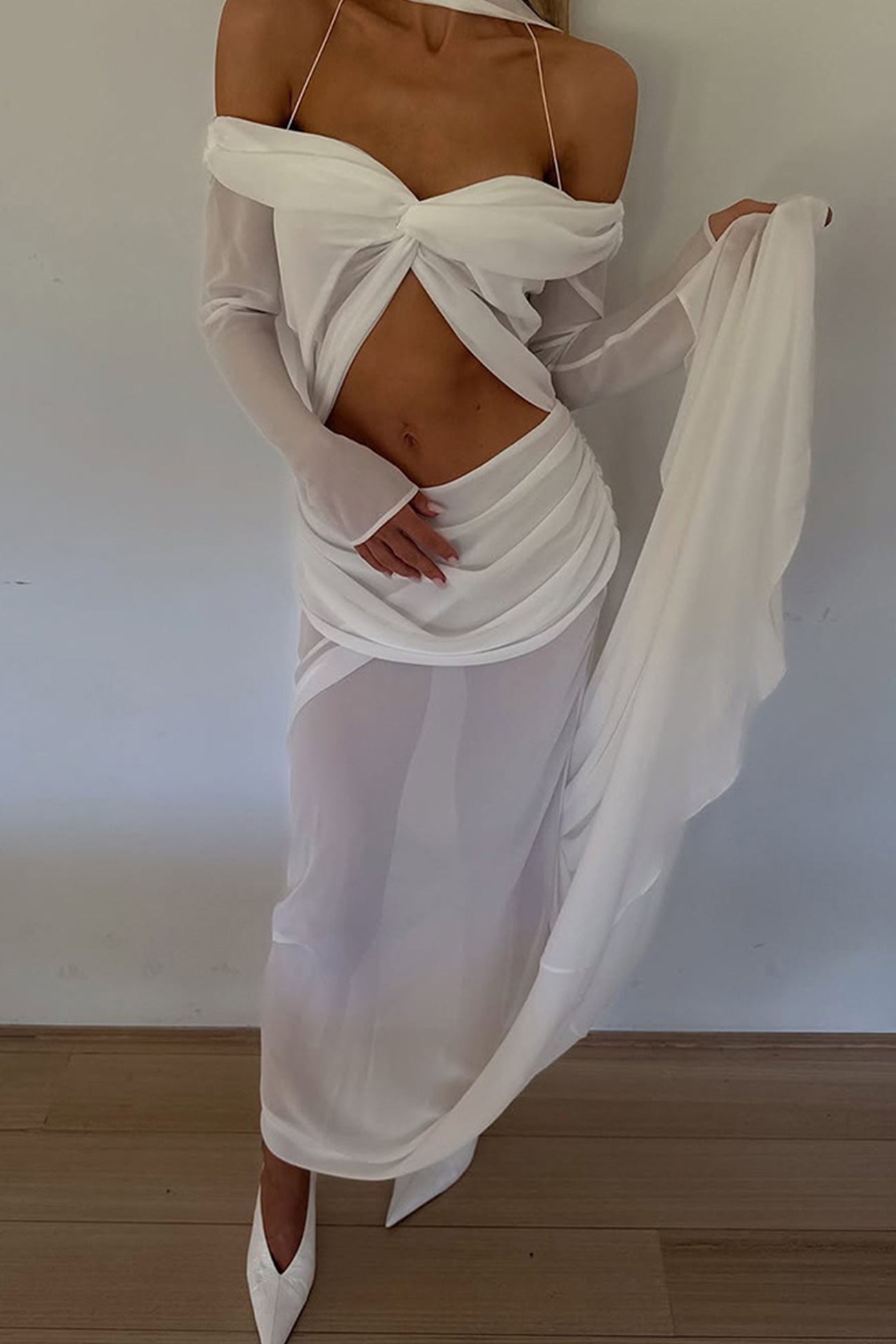 Arolora Twisted Off-shoulder Cutout Chiffon Maxi Dress