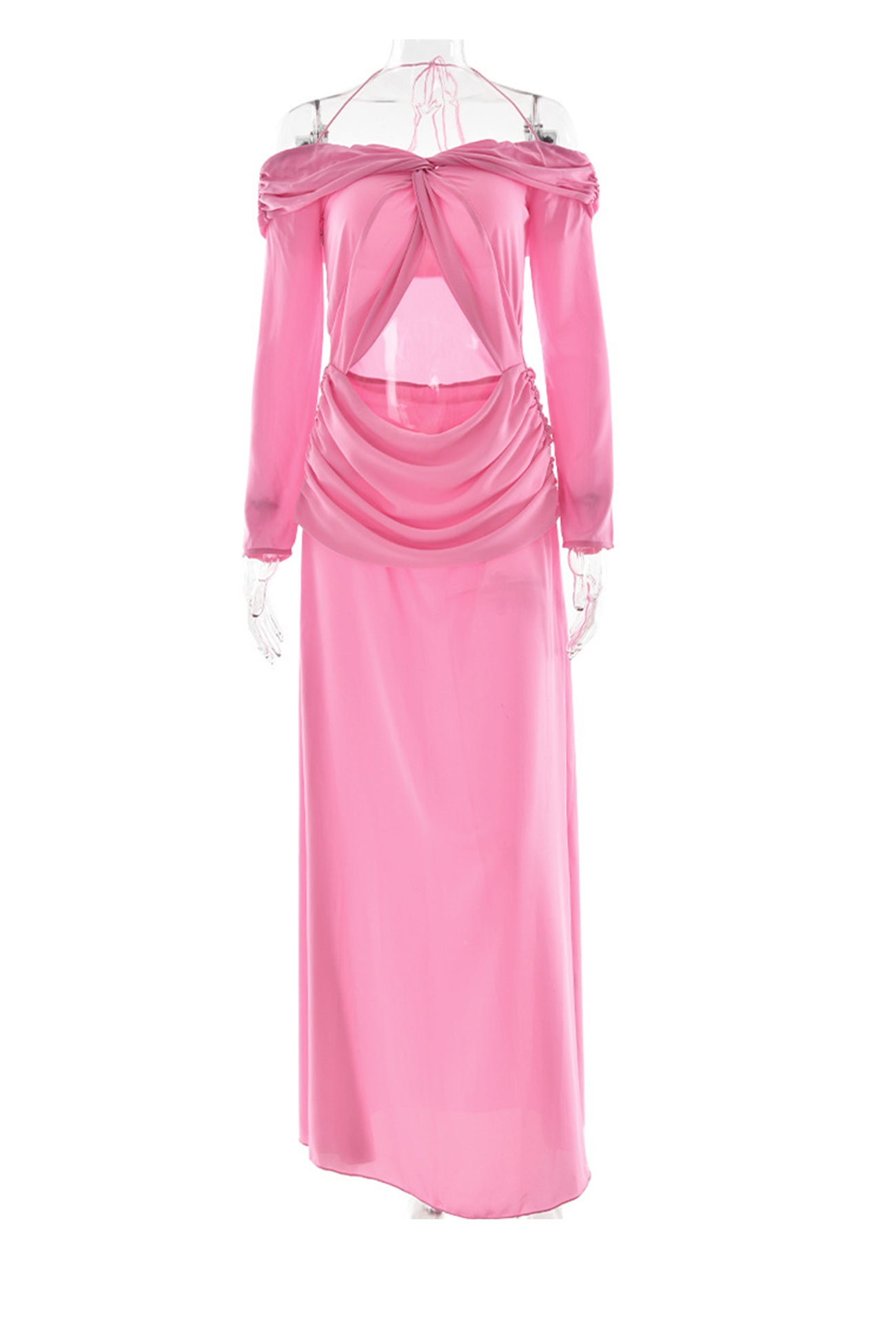 Arolora Twisted Off-shoulder Cutout Chiffon Maxi Dress