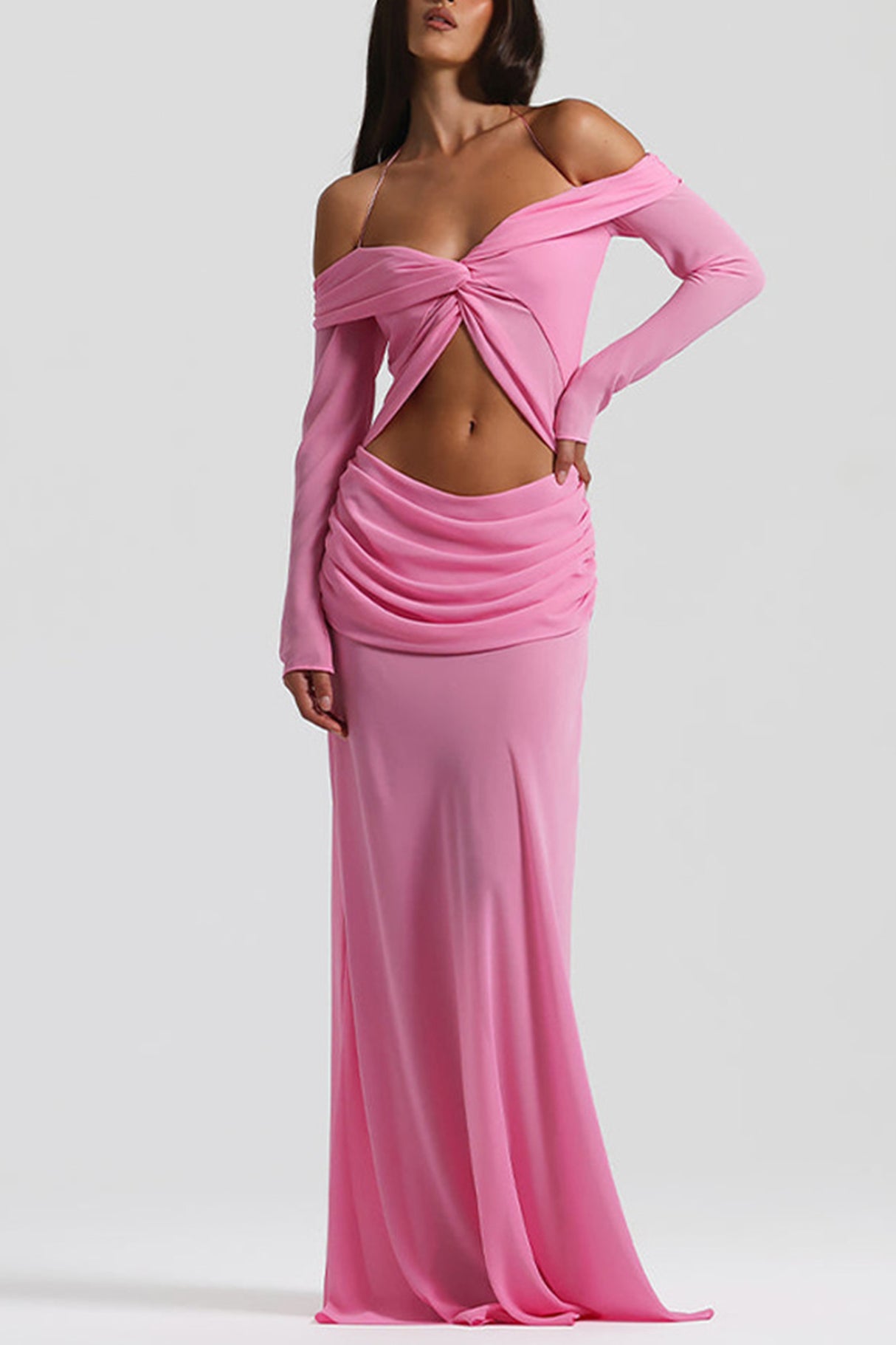 Arolora Twisted Off-shoulder Cutout Chiffon Maxi Dress