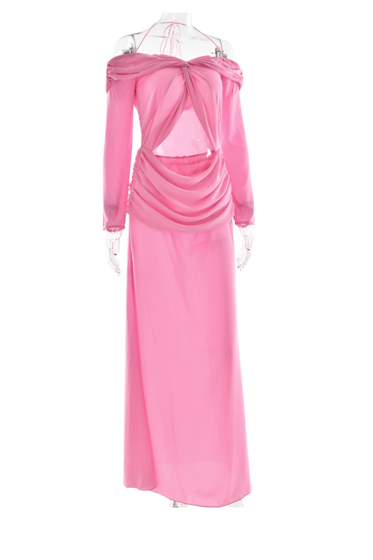 Arolora Twisted Off-shoulder Cutout Chiffon Maxi Dress