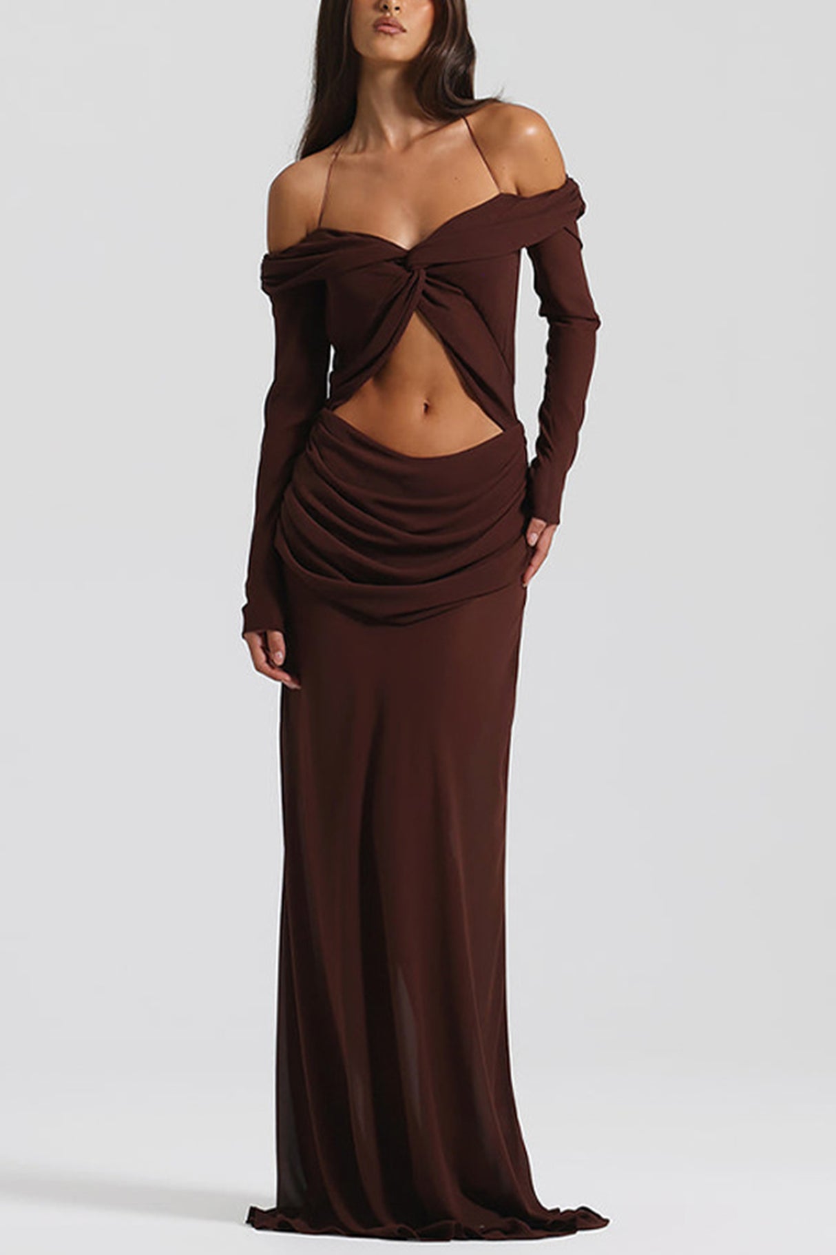 Arolora Twisted Off-shoulder Cutout Chiffon Maxi Dress