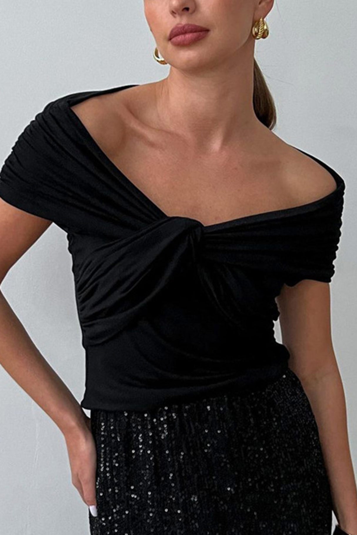 Twisted-front Drop Shoulder Tops