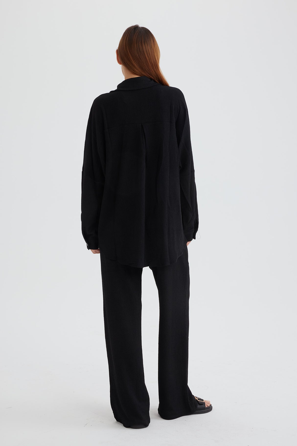 Two Piece Solid Color Long Sleeve Shirt Long Pants Set