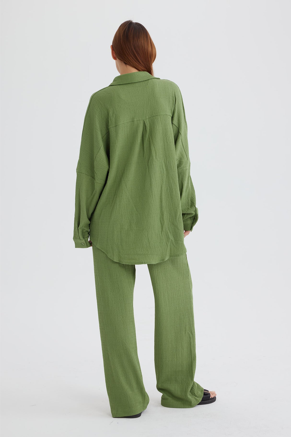 Two Piece Solid Color Long Sleeve Shirt Long Pants Set