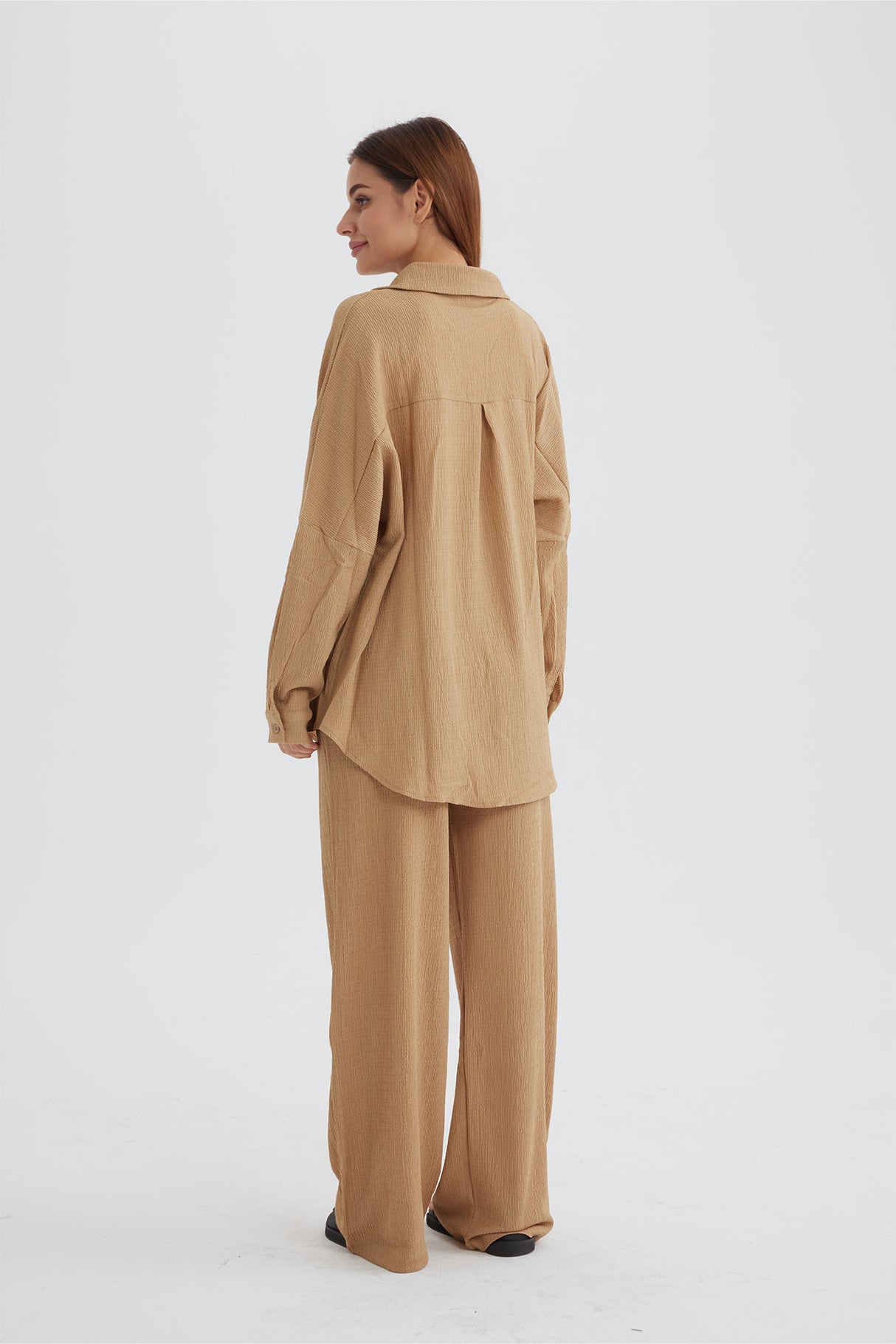 Two Piece Solid Color Long Sleeve Shirt Long Pants Set