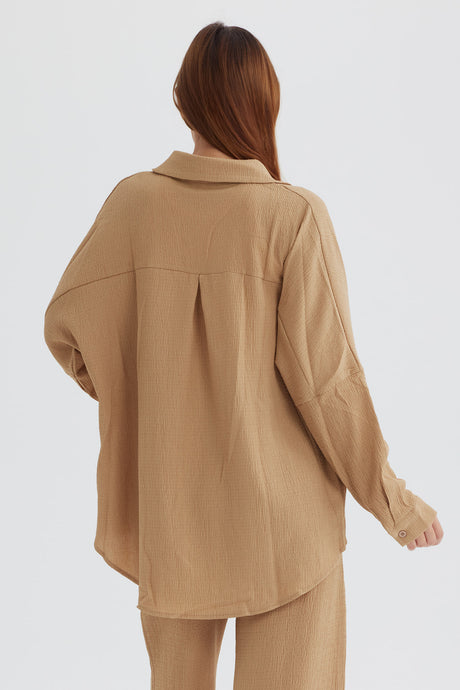 Two Piece Solid Color Long Sleeve Shirt Long Pants Set