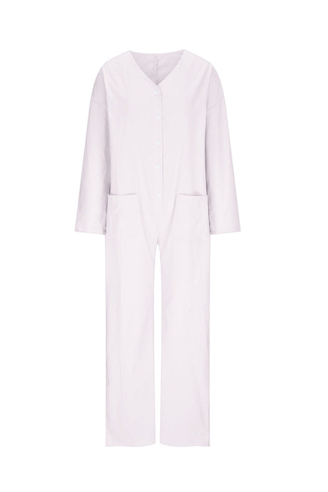Arolora V Neck Button-up Cotton Linen Baggy Jumpsuits