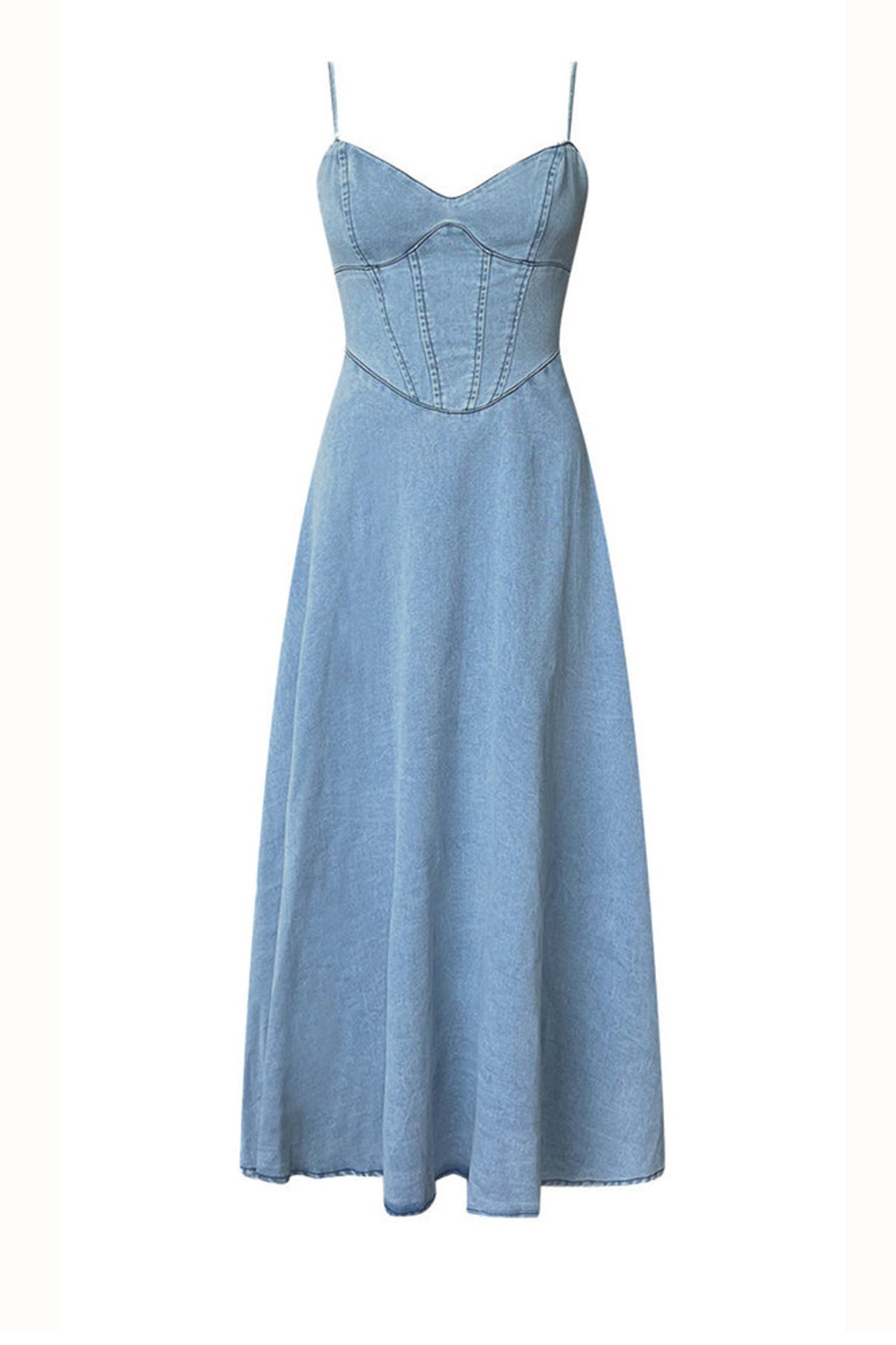 Arolora V-Neck Corset Cami Denim Swing Dress