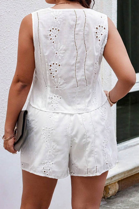 Arolora V Neck Embroidery Hollow Out Vest Set