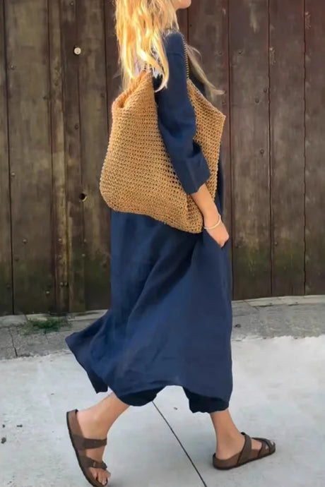 Arolora V Neck High Low Shirt Pants Set