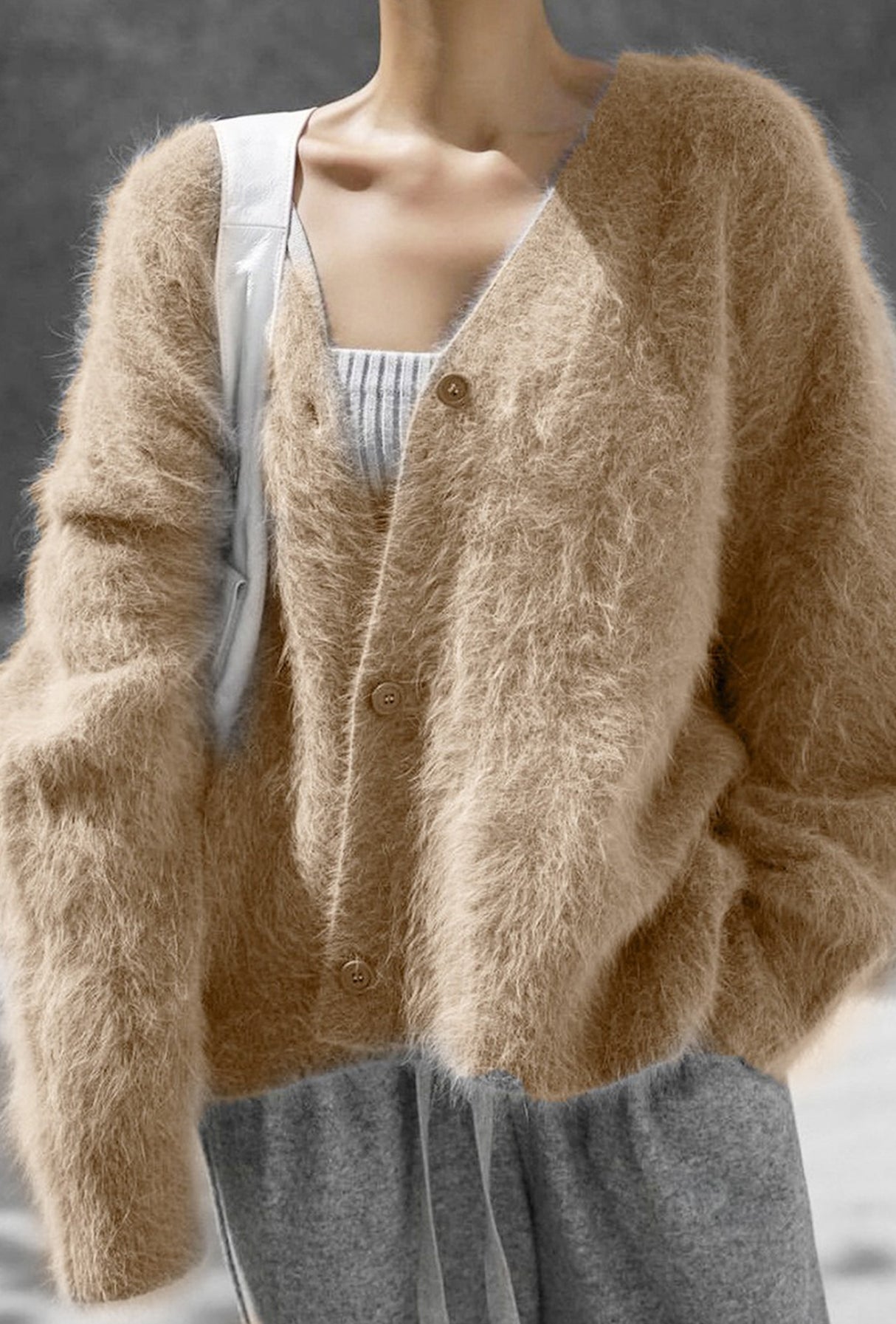 V Neck Imitation Mink Hair Cardigan