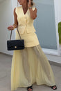 Arolora V Neck Knit Tank Top Patchwork Pleated Skirt Set